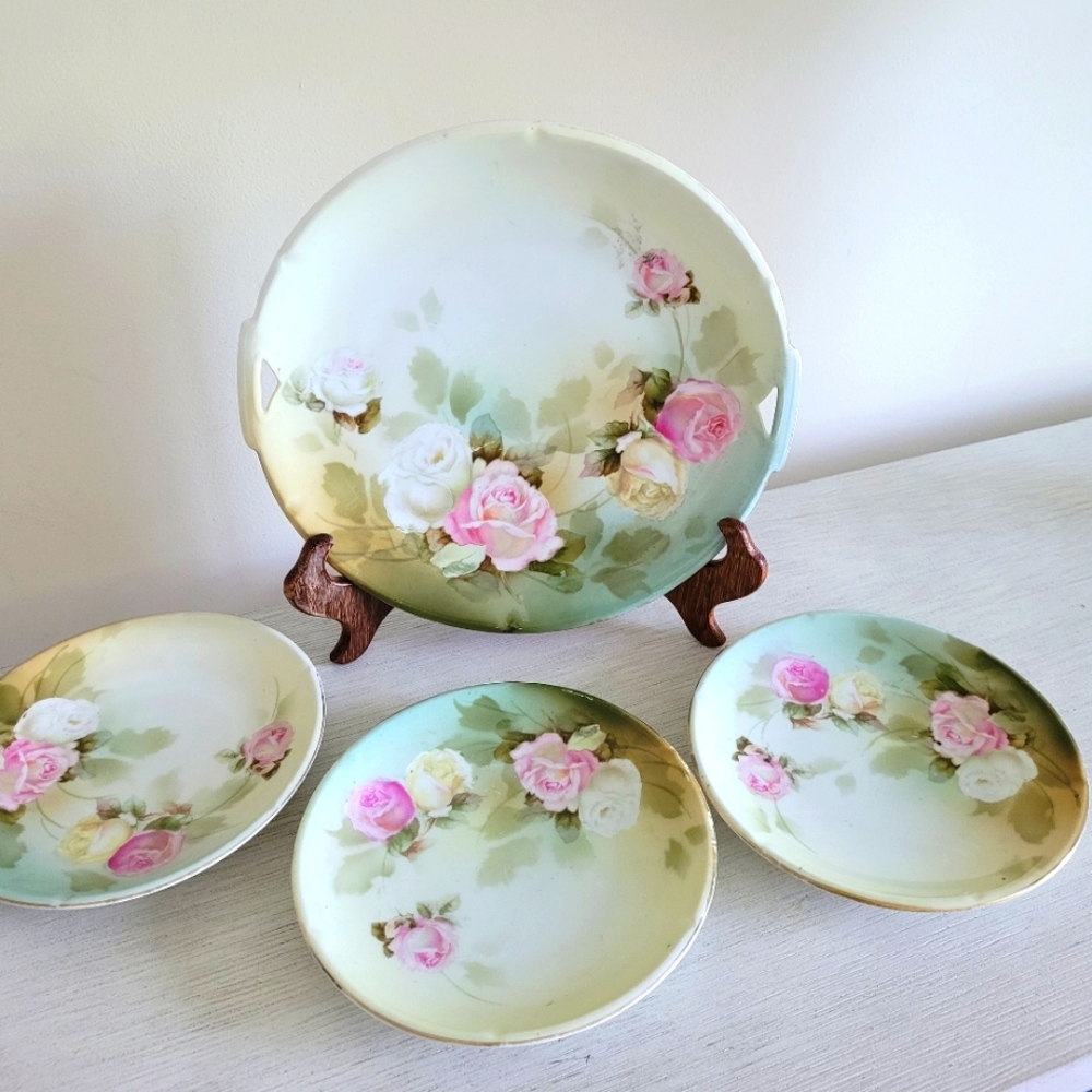 1930's RS Germany Cake Plate and 3 Desert plates set